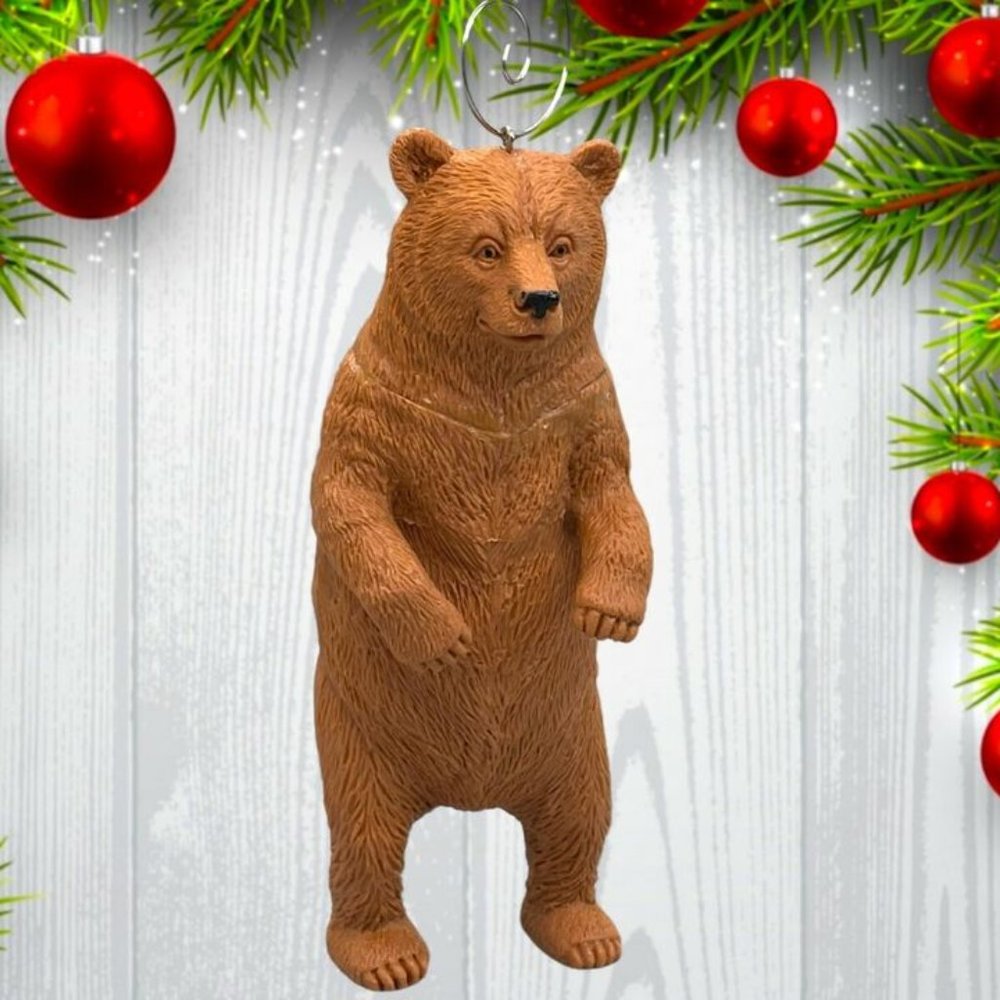 Beautifully‎ Detailed Standing Brown Bear 5.5" Custom Christmas Tree Ornament